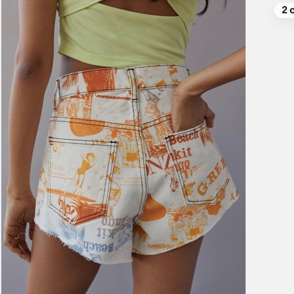 BDG URBAN OUTFITTERS GRAPHIC Malibu beach denim shorts! Button! Size 31 - Picture 5 of 9